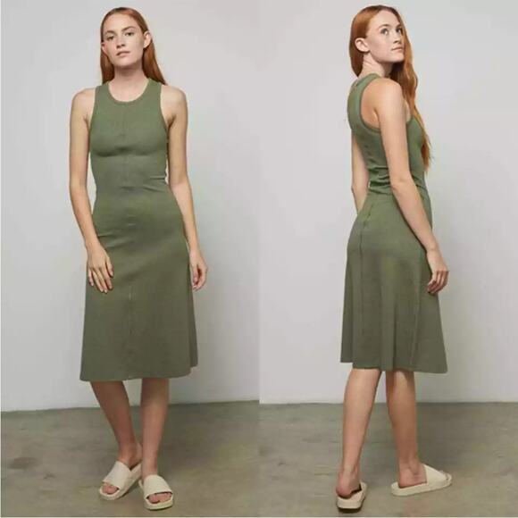 LUNYA Restore Fitted Dress Humble Green Heather Sleeveless Stretch Comfy XS NEW - Picture 1 of 10